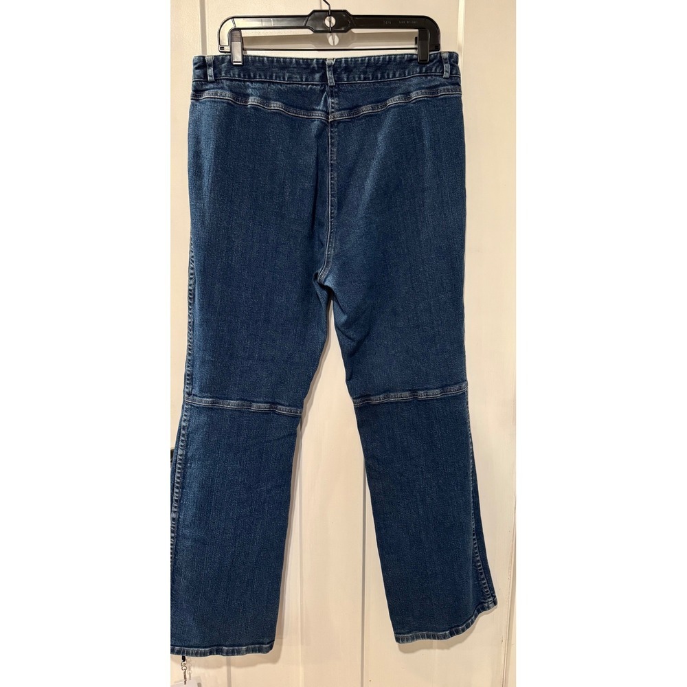 i.e. relaxed Dark Wash Floral Embroidered Straight Leg Jeans Teal Flowers sz 14 - Picture 9 of 15